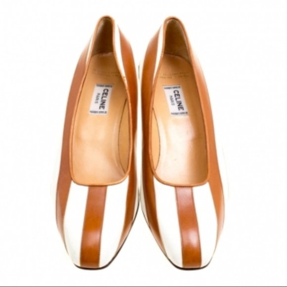 Celine stripe leather white mini block heel pumps - Picture 5 of 8